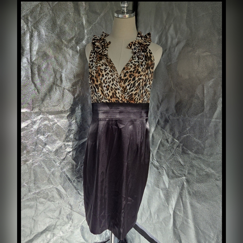 Donna Ricco brown and black animal print sleeveless satin sheath dress size 10 - Picture 14 of 14